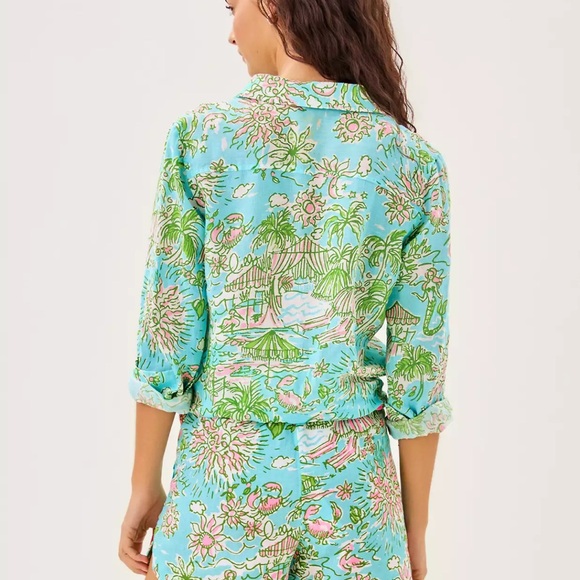 🆕 Lilly Pulitzer SEA VIEW LINEN BUTTON DOWN “Fresh Water” MSRP $168 NWT sz XL - Picture 3 of 8